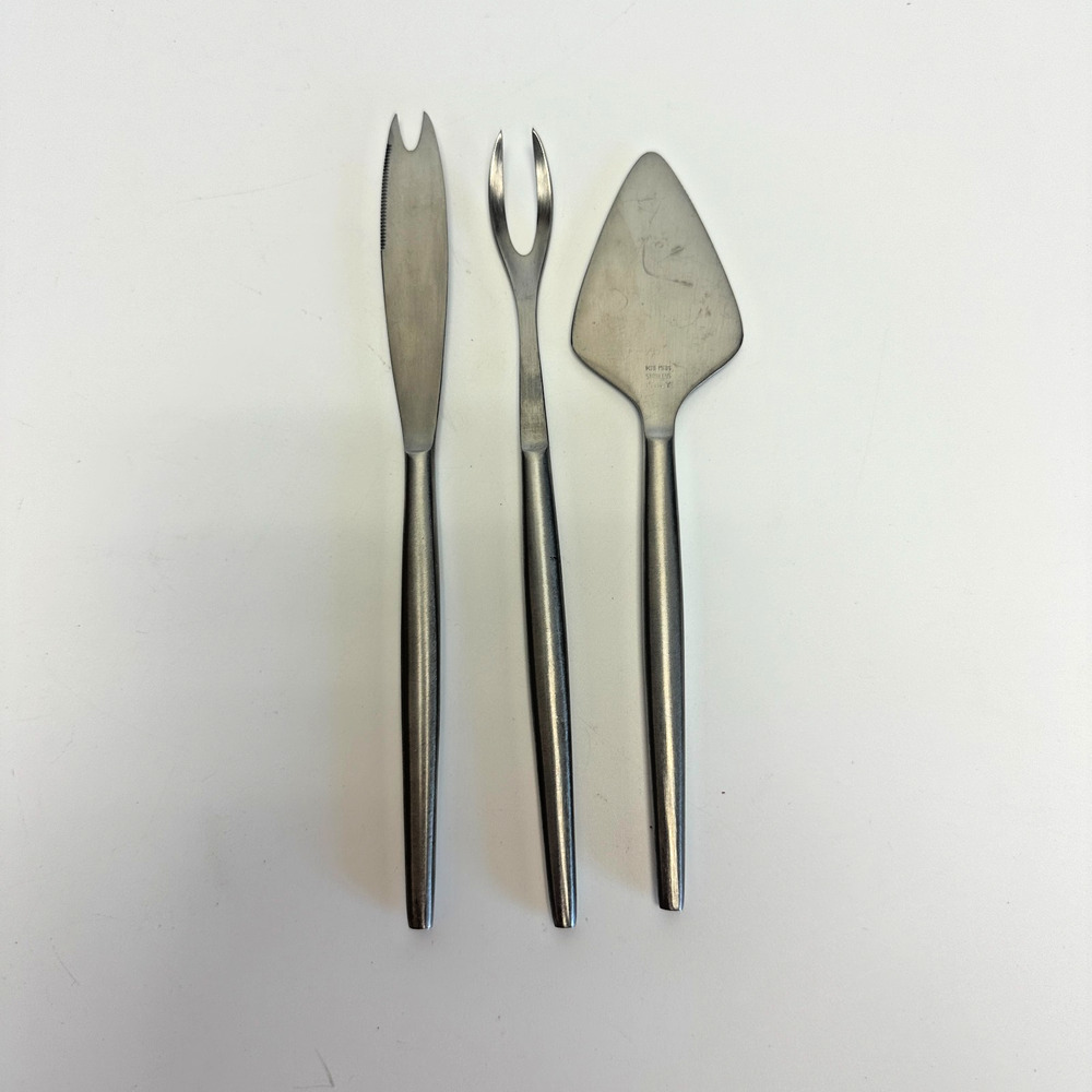 3 Pc Meat & Cheese Snack Set Kalmar Designs 1973 Made In Italy MCM Fork Brushed